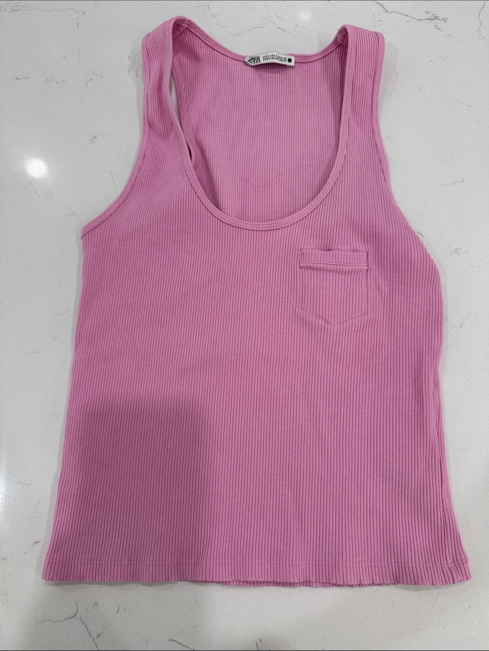 Zara Pink Ribbed Tank Top with Pocket size S